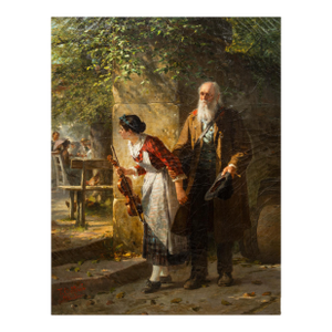 19th Century German Antique Oil Realist School Painting “The Blind Fiddler"