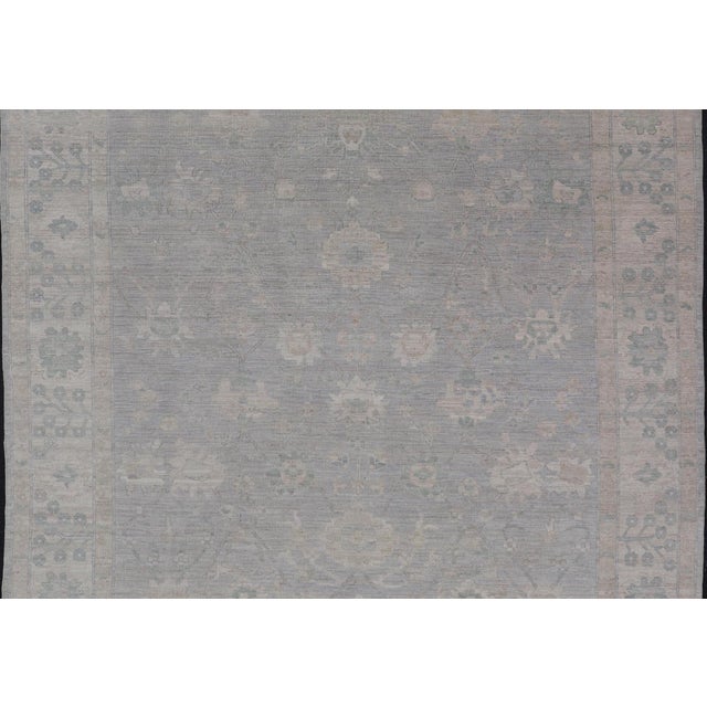 Textile Modern Oushak With Floral Motifs With Cream, Grey, Blue, and Powder Blue For Sale - Image 7 of 12