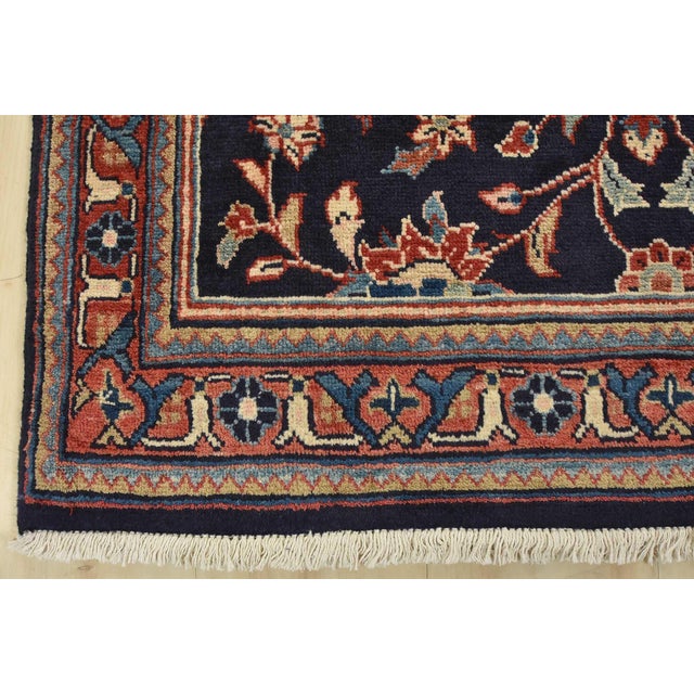 Sarouk Runner 3'7'' X 9'11'' Blue Wool Vintage Traditional Hand-Knotted Rug For Sale - Image 10 of 13