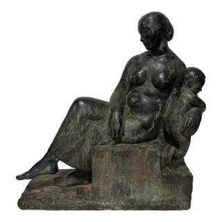 Henry-Ernest Parayre, Seated Mother and Child, H. Rouard Foundry, Paris, 1928 For Sale