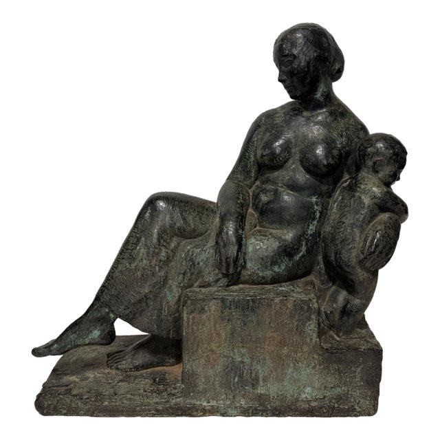 Henry-Ernest Parayre, Seated Mother and Child, H. Rouard Foundry, Paris, 1928 For Sale