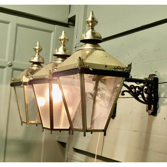 Black Large Brass Wall Hung Lantern Wall Light, 1960s For Sale - Image 8 of 9