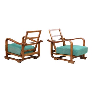 Art Deco Adjustable Lounge Chairs in Walnut, Prague, 1930s For Sale