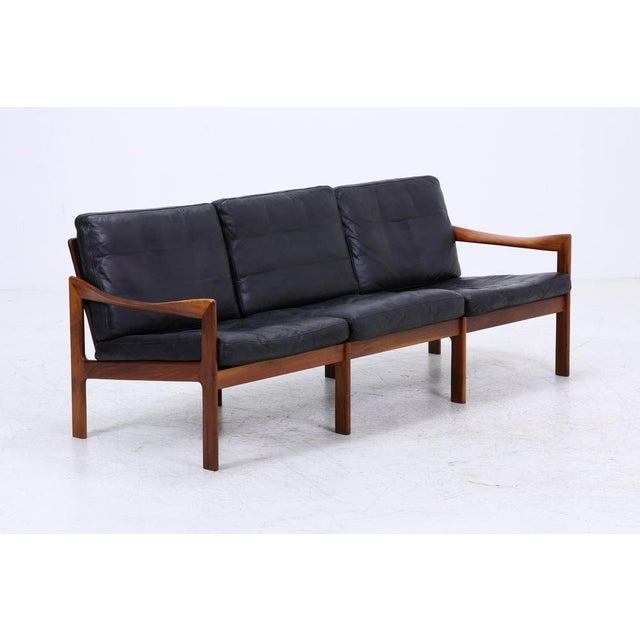 Mid-Century Leather and Teak Sofa by Illum Wikkelsø for Niels Eilersen / Musterring, 1960s For Sale - Image 4 of 18