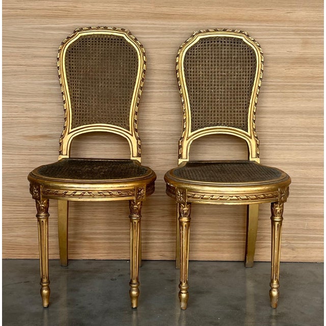 French Set of Early 20th Century French Louis XVI Style Gilded Oval Console Table with Chairs For Sale - Image 3 of 18