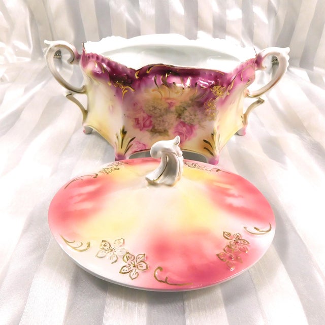 1940s Reinhold Schlegelmilch Pink Footed Covered Biscuit Jar For Sale - Image 4 of 8