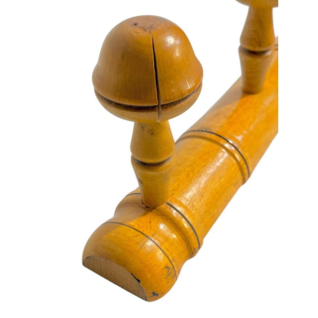 Ornamental & Decorative Materials Antique French Provincial Faux Bamboo Wall Rack – 5 Peg Wooden Coat & Hat Hook For Sale - Image 7 of 14