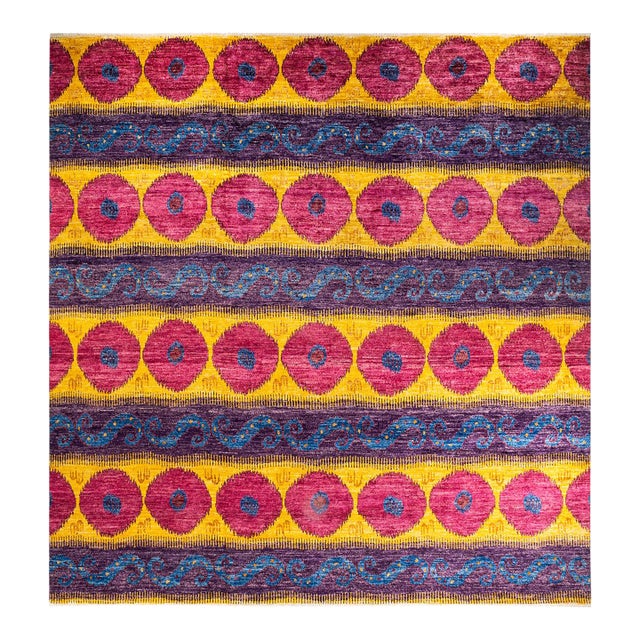 Modern Hand-Knotted Area Rug - Red, 11' 10" x 12' 1" For Sale