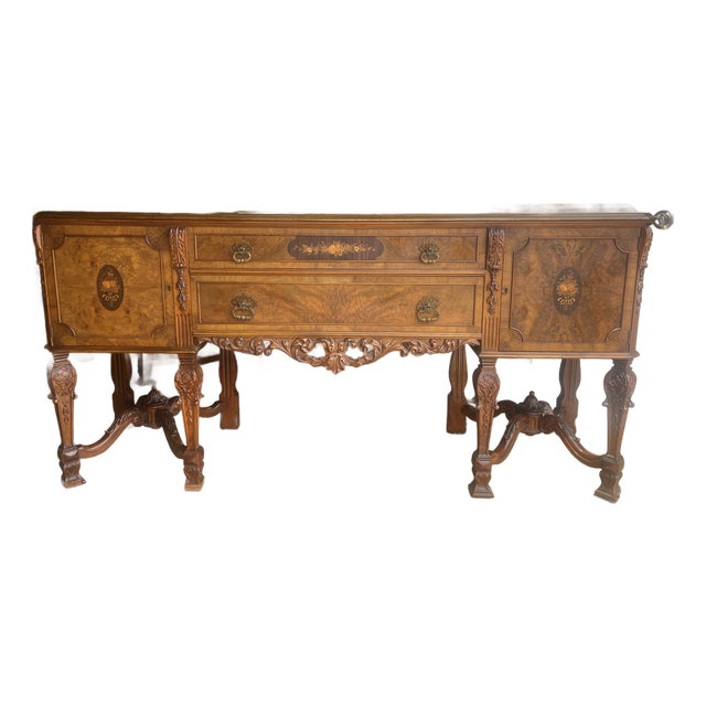 Walnut and Burlwood With Marquetry Johnson Handley Johnson Credenza Circa 1920 For Sale