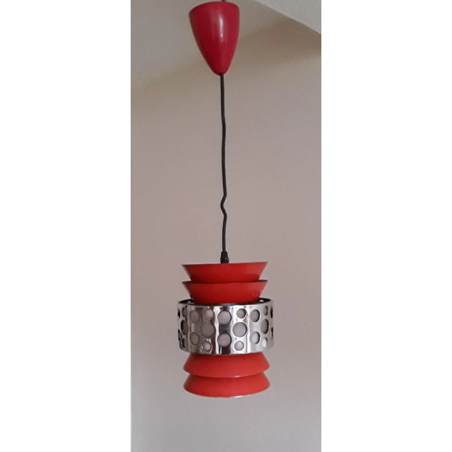 Vintage Ceiling Lamp with Orange-White Metal Frame with Chrome-Plated Middle Section, 1970s For Sale - Image 3 of 6