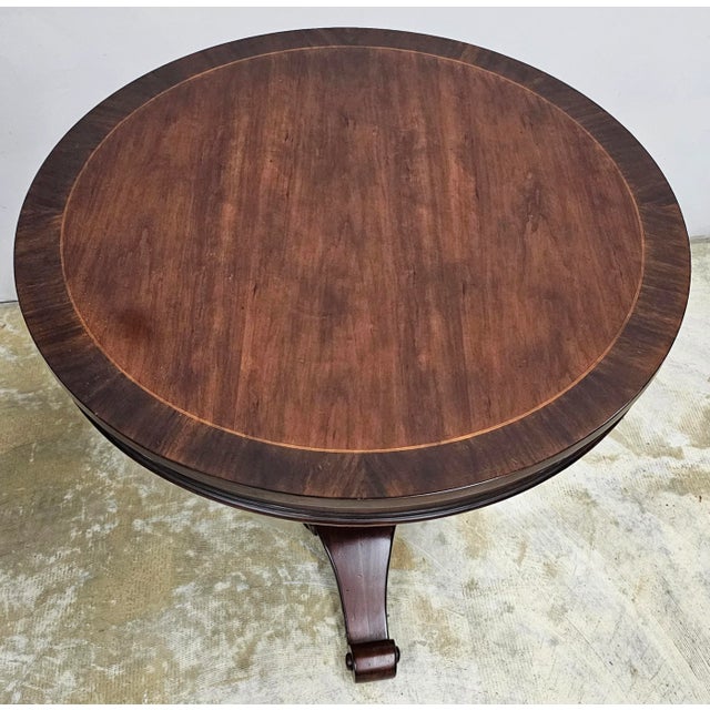 Late 20th Century Neoclassical Style Carved and Cross-Banded Mahogany Pedestal Center Table For Sale - Image 5 of 8