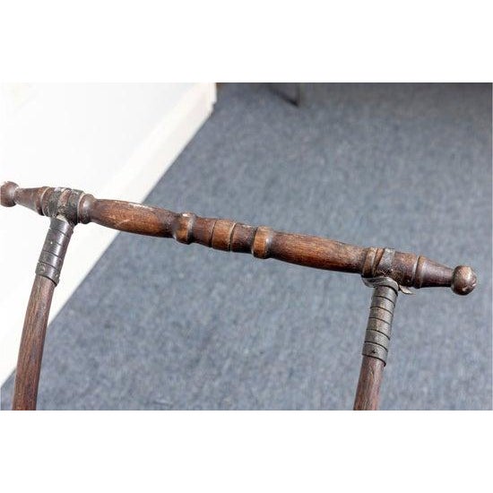 Antique Children's Push Sleigh, Upholstered and Red Paint Finished Wood Frame With Metallic Rails For Sale In Raleigh - Image 6 of 6