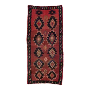 Mid-20th Century Turkish Kilim Red Handmade Tribal Wool Rug