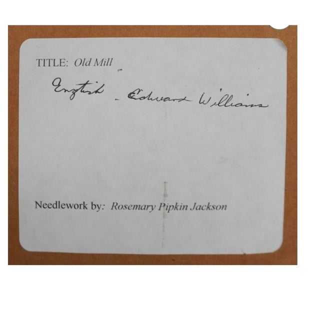 Rosemary Pipkin Jackson (American 20th Century), Old Mill, Needlework Panel, Framed and Signed For Sale - Image 9 of 9