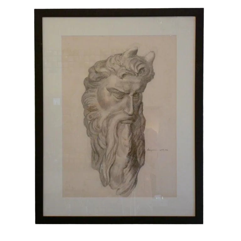 1940s Vintage Emery Signed Charcoal Drawing | Chairish