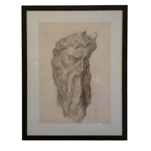 1940s Vintage Emery Signed Charcoal Drawing
