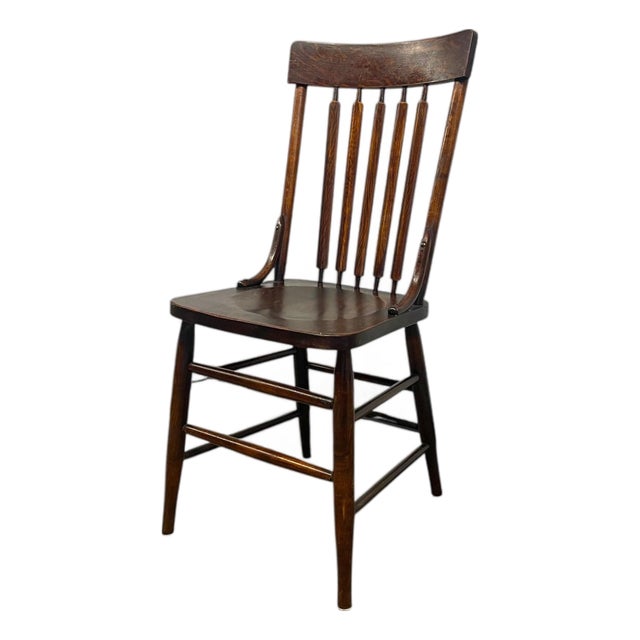 Antique Arts and Crafts Style Windsor Side Chair Cattail Spindle Back Tapered Legs For Sale
