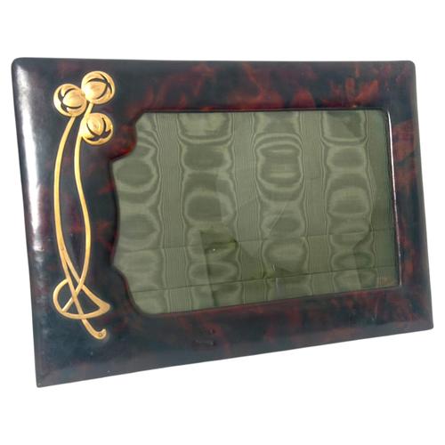 Early 20th Century Large Art Nouveau Picture Frame in Leather and Gilt Brass, 1900 For Sale - Image 5 of 13
