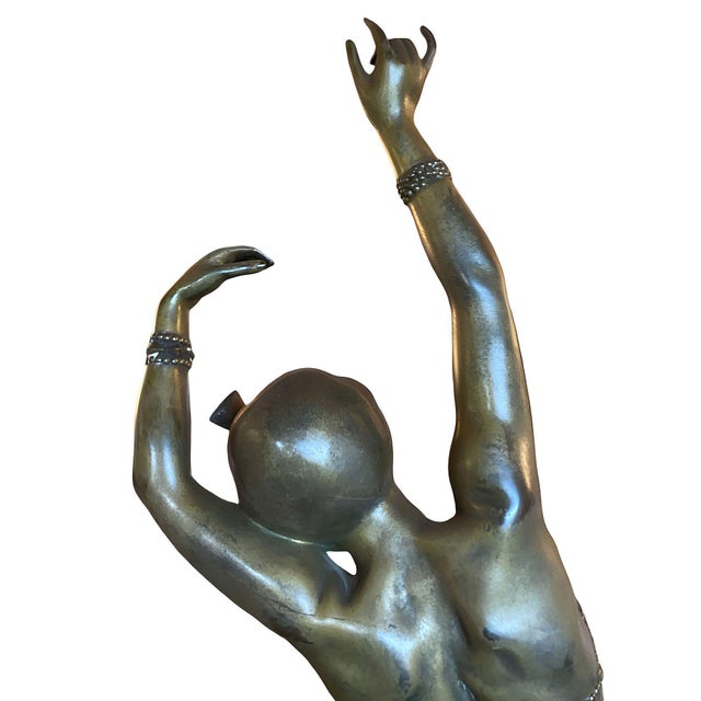 Metal Art Deco Bronze Flapper Girl Statue on Marble by Affortunato Gory For Sale - Image 7 of 10