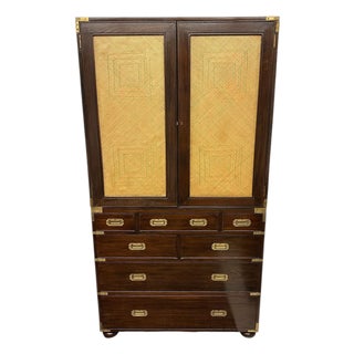 Late 20th Century Campaign Rattan Linen Press For Sale