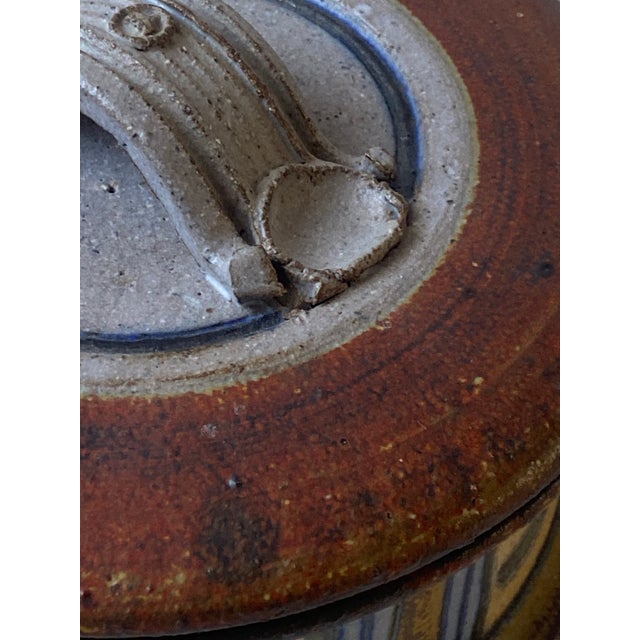 Rustic Striped Stoneware Canister Hand Crafted by Susan Maslowski For Sale In Baltimore - Image 6 of 12
