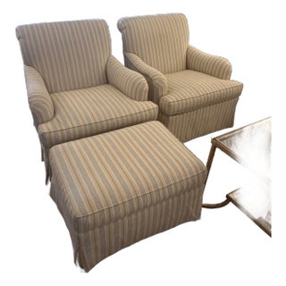Set of Two Club Chairs and Ottoman From Hickory Chair For Sale