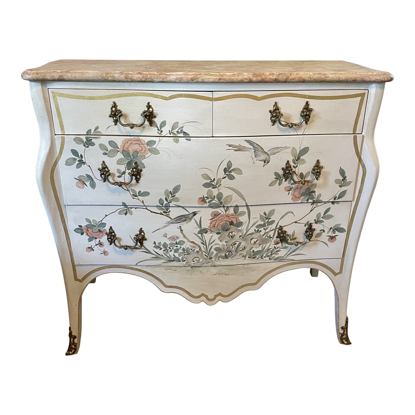 Vintage Rococo Stone Top Dresser With HandPaintings Chairish