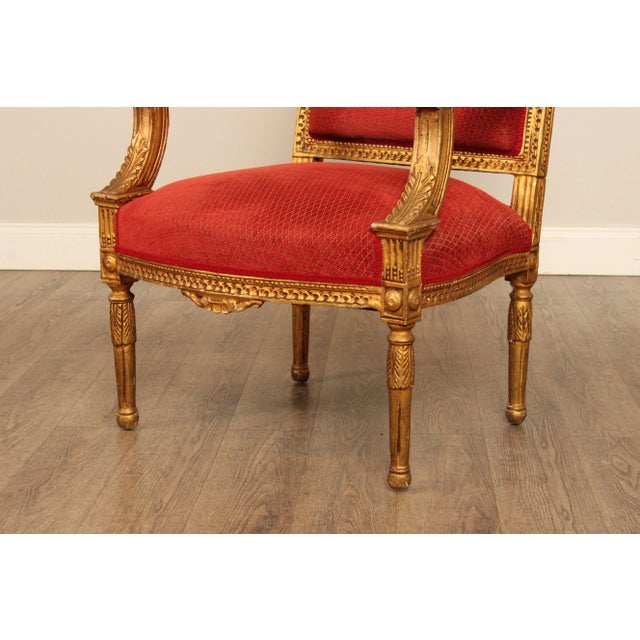 Gold Early 20th Century French Louis XVI Giltwood Fauteuil Armchair For Sale - Image 8 of 13