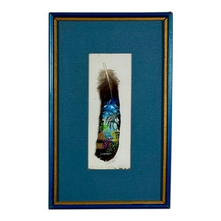 Vintage 1992 Costa Rica Hand-Painted Feather Art, Framed & Signed For Sale