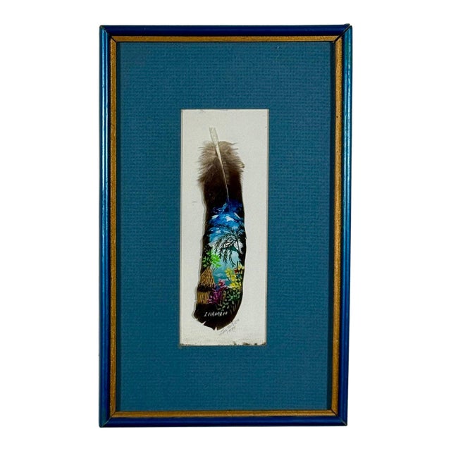 Vintage 1992 Costa Rica Hand-Painted Feather Art, Framed & Signed For Sale