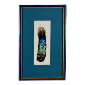 Vintage 1992 Costa Rica Hand-Painted Feather Art, Framed & Signed