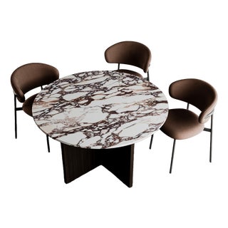 Round Dining Table in Calacatta Viola Marble and Smoked Oak by Lebanto For Sale