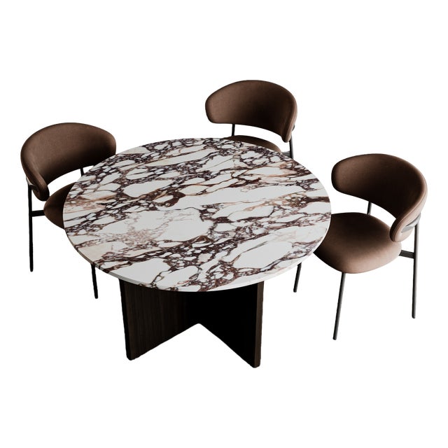 Round Dining Table in Calacatta Viola Marble and Smoked Oak by Lebanto For Sale