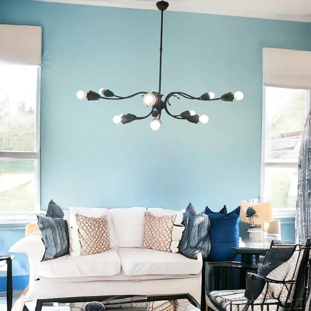 Large Sputnik Bronze Green Chandelier, 1950s For Sale - Image 9 of 11