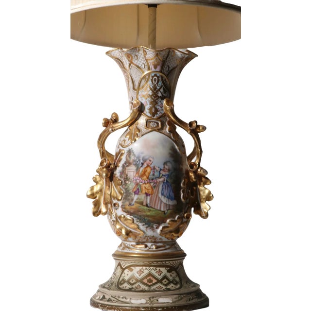 Early 20th Century Old Paris Style Porcelain Gilt Figural Vase Table Lamp 20th C. For Sale - Image 5 of 13