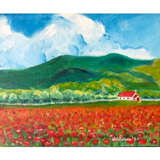 "French Poppy Field” Contemporary Expressionist Landscape Acrylic Painting by Colleen Allison For Sale