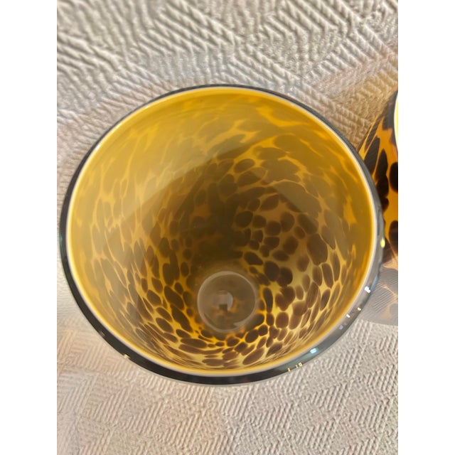 Early 21st Century Early 21st Century Tortoise Shell or Leopard Layered Glass 12” Vases - A Pair For Sale - Image 5 of 7