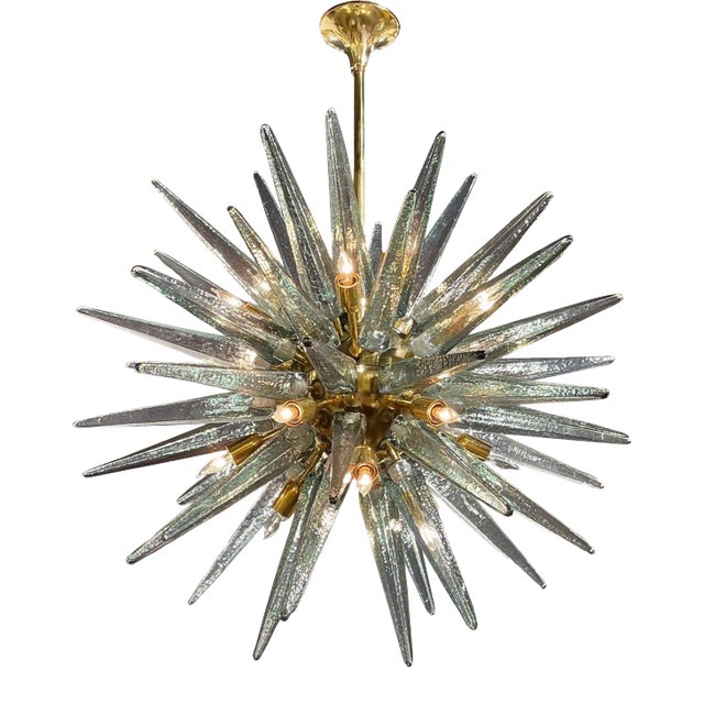 Modern Fontano Green Murano Glass & Brass Sputnik Chandelier For Sale