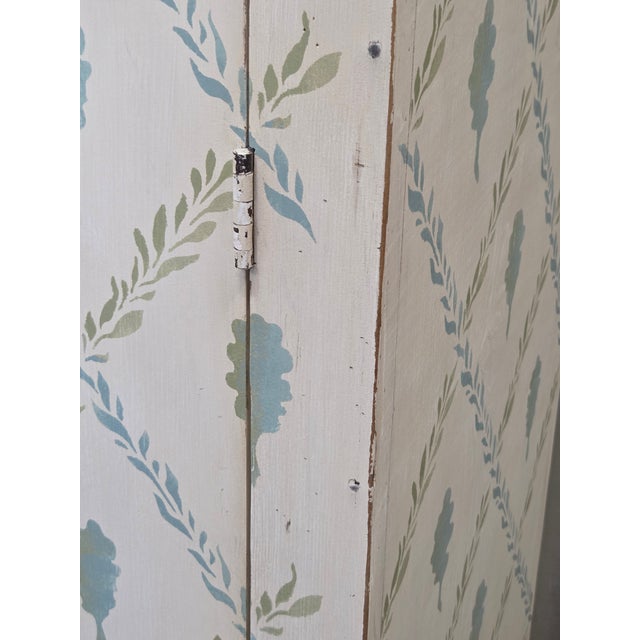 Antique Rustic Pine Two Door Sideboard Cabinet With Handpainted Lattice and Leaf Motif For Sale - Image 13 of 18