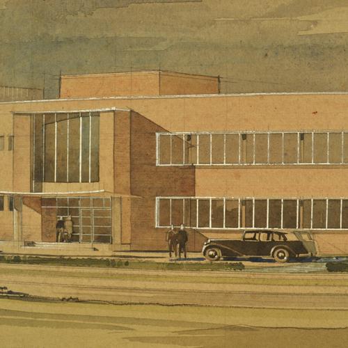 Gibb, Architectural Drawing of British Offices, 1948, Watercolor For Sale - Image 3 of 12