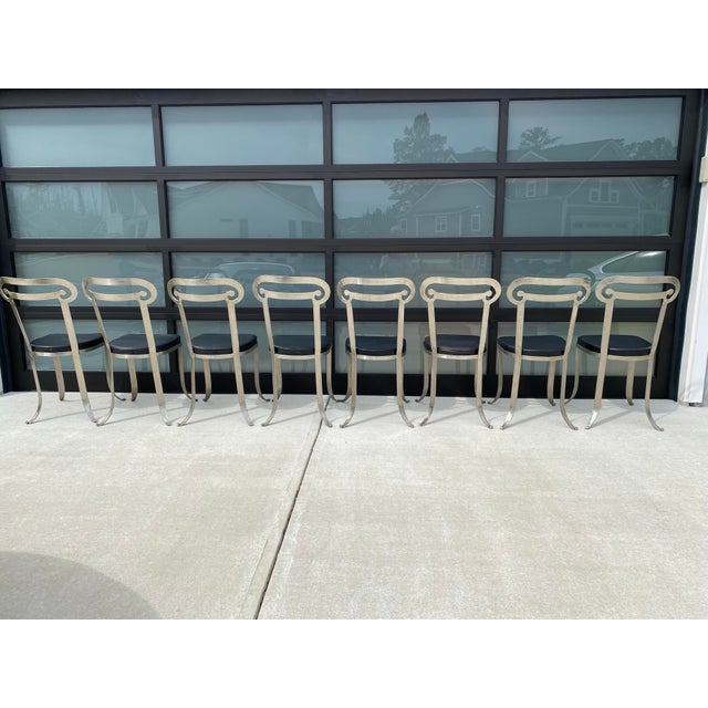 1990s 1990s Set of 2 Iron Indoor/Outdoor Klismos Column Dining Chairs With Leather Upholstery Handcrafted Styled After Jermaine Gallacher For Sale - Image 5 of 12