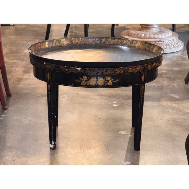 19th Century Painted Tole Tray on Stand For Sale - Image 4 of 12