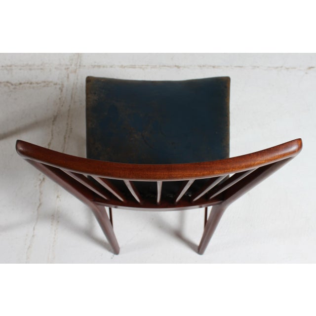 Wood Vintage Dining Chairs in Mahogany with Blue Leather Seats from Fritz Hansen A/S, 1940s, Set of 8 For Sale - Image 7 of 18