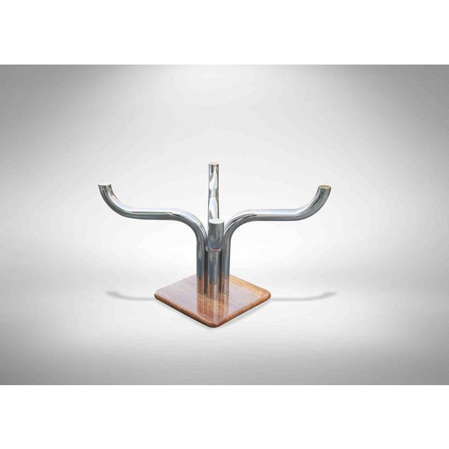 Vintage chromed table by Guido Faleschini for Mariani, Italy 1970s. Chromed metal table with marble base and smoked glass...