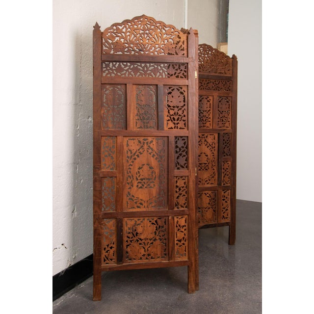Asian Late 20th Century Four Panel Carved Wood Room Divider For Sale - Image 3 of 3