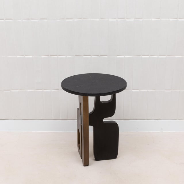 Black Side Table in Black Shagreen With Bronze Patina and Black Brass by Kifu Paris For Sale - Image 8 of 12