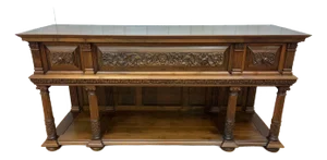 Antique French Jacobean Revival Renaissance Style Carved Walnut Sideboard Buffet