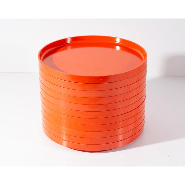 Massimo Vignelli Orange Melamine Stackable Dinner Plates, Set of 11 by Massimo Vignelli for Heller For Sale - Image 4 of 9