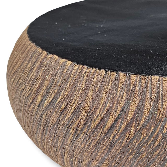 Japanese Carved Studio Pottery Ikebana Bowl, Signed Nagakawa Tōgei 9" For Sale - Image 11 of 12