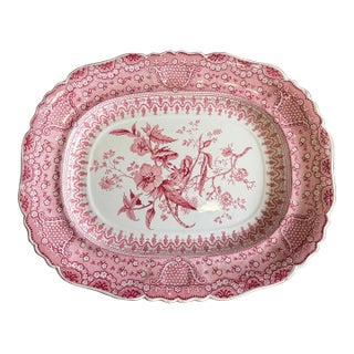 A Very Fine Antique Pink Transferware Decorated Staffordshire Pattern Platter "Asiatic Plants" Pattern, Circa 1840's For Sale